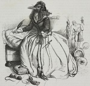 Kobieta piśmienna, karykatura Jean-Jacques Grandville (1803-1847), litografia Giovanniego Marianiego z Polioramy Pittoresco, n 18, 11 grudnia autorstwa Grandville