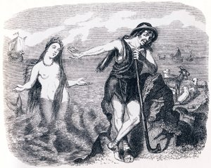 Pasterz i morze (Le berger et la mer) - Bajki La Fontaine autorstwa Grandville