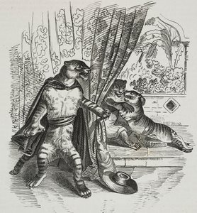 Tygrys zbliża się ze sztyletem, karykatura Jean-Jacques Grandville (1803-1847), litografia Gaetano Riccio z Poliorama Pittoresco, nr 39, 7 maja autorstwa Grandville