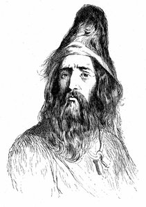 portret Robinsona Crusoe po 11 latach spędzonych na bezludnej wyspie - ilustracja Grandville