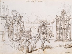 Sinobrody, ilustracja do baśni Charlesa Perraulta (1628-1703), rycina Grandville (1803-1847) autorstwa Grandville