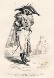 Na jakąkolwiek fortunę miał tylko swoje piękne kolory i liczył na życie w luksusie, dostatku i zaszczytach. Winiety ilustrowane przez JJ Granville. Grawer sygnowany Andrew, Best i Leloir w części zatytułowanej „Voyage d