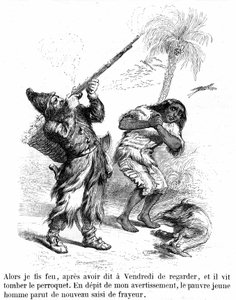 Ilustracja do powieści Robinson Crusoe autorstwa Daniela de Foe (DeFoe) Grandville