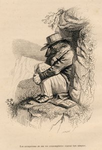 Loup zakorzeniony w swojej kontemplacyjnej samotności. Miniatury ilustrowane przez JJ Granville. Grawer sygnowany Caque w części zatytułowanej „Niedźwiedź czyli list pisany z góry” napisany przez L. Baude w „Sceny z życia prywatnego i publicznego zwierząt” autorstwa Grandville