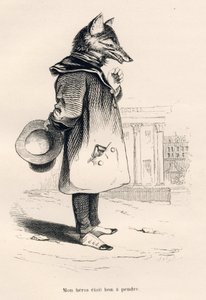 Mój bohater był dobry do wzięcia. Winiety ilustrowane przez JJ Granville. Rycina sygnowana Godardem w dziale zatytułowanym „Lis złapany w pułapkę” autorstwa Charlesa Nodiera w „Scenach z życia prywatnego i publicznego zwierząt”. Paryż, J. Hetzel i Paulin autorstwa Grandville