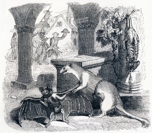 Nietoperz i dwie łasice - Bajki La Fontaine autorstwa Grandville
