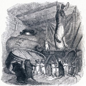 Kot i stary szczur (Le chat et un vieux rat) - Bajki La Fontaine autorstwa Grandville
