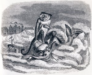 Osioł i delfin (Le singe et le dauphin) - Bajki La Fontaine autorstwa Grandville