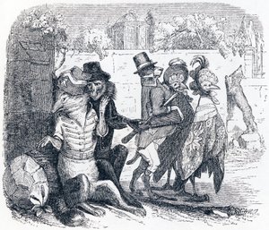 Lis i winogrona (Le renard et les raisins) - Bajki La Fontaine autorstwa Grandville