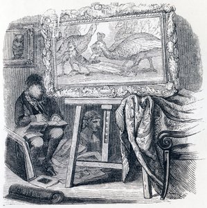 Sójka zdobi pawie pióra (Le geai pare des plumes du paon) - Bajki La Fontaine autorstwa Grandville