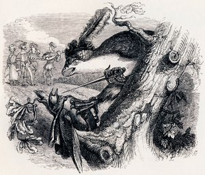 Latawiec i słowik (Le milan et le rossignol) - Bajki La Fontaine autorstwa Grandville