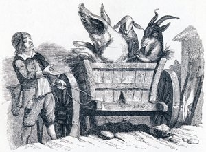 Świnia, koza i owca - Bajki La Fontaine autorstwa Grandville