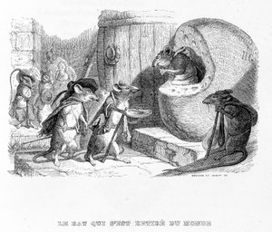 Szczur, który wycofał się ze świata - w „Bajkach” de La Fontaine, chory. wysłana przez Grandville autorstwa Grandville