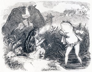 Dwa byki i żaba - Bajki La Fontaine autorstwa Grandville