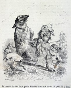 Dwa małe zające, ich siostra i sowa - przez Grandville autorstwa Grandville