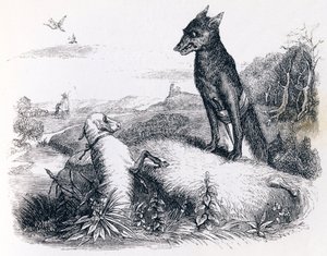 Wilk i baranek - Bajki La Fontaine autorstwa Grandville