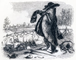 Wilk, który zostaje pasterzem (Le loup devenu berger) - Bajki La Fontaine autorstwa Grandville