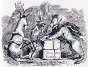 Hołd wysłany przez zwierzęta do Aleksandra - Bajki La Fontaine autorstwa Grandville