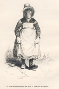 Wieśniak idzie na bal. Winiety ilustrowane przez JJ Granville. Grawer sygnowany Caque w części zatytułowanej „Niedźwiedź czyli list pisany z góry” napisany przez L. Baude w „Sceny z życia prywatnego i publicznego zwierząt”. Paryż, J. Hetzel i Pauli autorstwa Grandville
