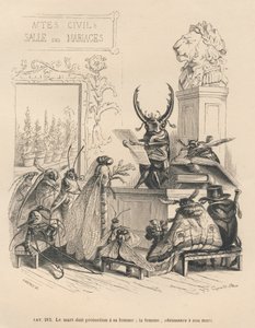 Śluby owadów. Miniatury ilustrowane przez JJ Granville. Grawer sygnowany Godardem w części zatytułowanej "Przygody motyla" napisanej przez PJ Stahla w "Scenach z życia prywatnego i publicznego zwierząt". Paryż, J. Hetzel i Paulin autorstwa Grandville