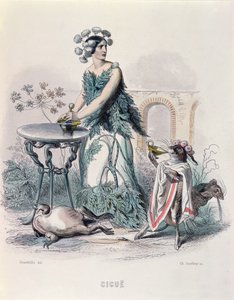Świerk, z "Les Fleurs Animees", wyryty przez Charlesa Goeffroy (1819-82), 1847 (rycina kolorowa) autorstwa Grandville