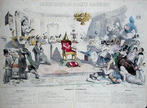 Grande Course au Clocher Academique, karykatura przedstawiająca Institut de France, 1839 (patrz także 218693) (kolorowa grawerunek) autorstwa Grandville 1803-47 after Grandville 1803-47 after