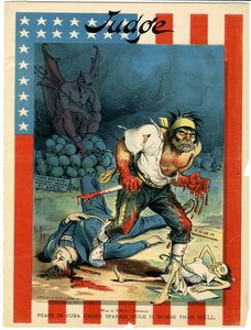 Wojna to piekło - Sherman, Pokój na Kubie pod panowaniem hiszpańskim jest gorszy niż piekło, ilustracja z Sędziego, 30 kwietnia 1898 autorstwa Grant E. Hamilton
