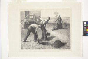 Grupa Sadzenia Drzew (litografia) autorstwa Grant Wood
