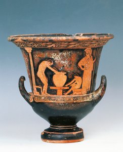 Krater przedstawiający scenę pracy garncarza pod okiem Ateny, czerwonofigurowa ceramika z Sycylii, Włochy, Magna Graecia, V wiek pne (czerwona ceramika) autorstwa Greek