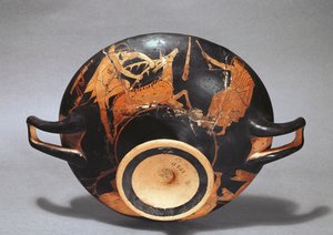 Kylix zdobiony Heraklesem i łanią cerynejską (ceramika) autorstwa Greek