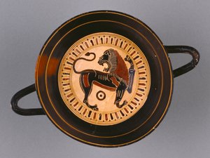 Laconian Black-Figura Kylix przypisywana malarzowi Hunta, ok. 540 pne (terakota) autorstwa Greek