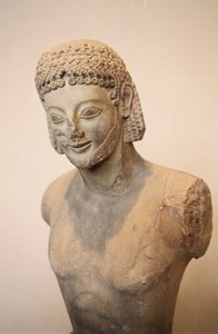 Jeździec Rampin, posąg konny z marmuru, ok. 550 p.n.e., cywilizacja grecka, VI w. p.n.e. Szczegół autorstwa Greek