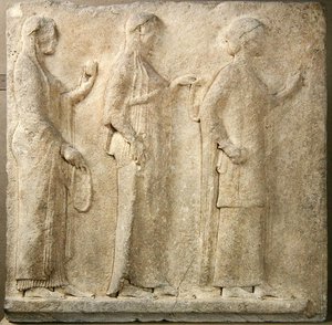 Trzy Gracje, relief z Przejścia Teorii, z Thasos, ok. 470 pne (marmur) autorstwa Greek