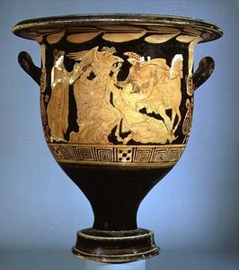 Czerwonofigurowy krater na poddaszu przedstawiający Boreasa z Oreithyą (ceramika) autorstwa Greek