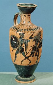 Lekythos w stylu strychowym, przedstawiający Herkulesa i Amazonki (ceramika) autorstwa Greek School