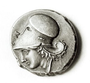 Didrachma Heraklesa: awers przedstawiający Atenę (metal) autorstwa Greek School