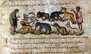 Zwierzyna: zwierzęta, na które można polować – w „De Venation””” e Oppianusa, grecki rękopis z XIII wieku. autorstwa Greek School