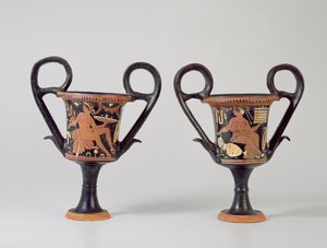 Czerwonofigurowe kantharos przedstawiające młodzieńca i kantharos przedstawiające kobietę, ok. 310 pne (ceramiczne) autorstwa Greek School