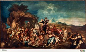 Mojżesz uderzający wodą z malarstwa naskalnego Gregorio De Ferrari (1647-1726) Geny, Nowe muzea uliczne