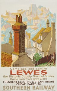Lewes, plakat reklamujący Southern Railway (kolor lito)