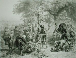 Grape Harvest in Kakhetie, Georgia, tablica 30 z księgi o Kaukazie, sztychowanej przez Eugene