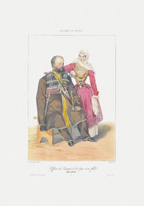 Terek Kozak z córką Z: Sceny, płace, meurs et costumes du Caucase, 1840 autorstwa Grigori Grigorevich Gagarin