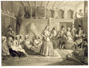 Pokój Wypoczynkowy przy Łaźniach w Szemakze, na Stepie Szyrwanskim, tablica 40 z księgi o Kaukazie, rytowana przez Charles Claude Bachelier i Adolphe Bayot (1810-66) wyd. Alfred Leon Lemerci autorstwa Grigori Grigorevich Gagarin