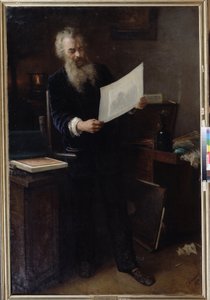""Pierwsze wrażenie"" (Pierwsze wrażenie). Portret artysty Iwana Iwanowicza Szyszkina (Iwana Iwanowicza Szyszkina) (1832-1898) przyglądającego się jednej ze swoich właśnie wykonanych prac. Obraz Grigorija (Grigoriy, Grigory) Grigoryevich Myasoyedov (