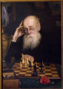 Szachy przeciwko sobie (Szachy z samym sobą). Obraz Grigorija (Grigoriy, Grigory) Grigoryevich Myasoyedov (Myasoedov, Miasoedov) (1834-1911), olej na płótnie