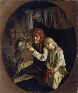 Lekcja spinningu, 1859 autorstwa Grigori Grigoryevich Myasoedov