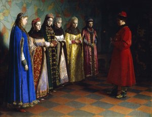 Car Aleksiej Michajłowicz wybiera pannę młodą, 1882 autorstwa Grigori Semenovich Sedov