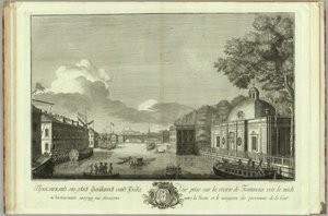 Widok na rzekę Fontankę z Księgi Groty do 50. rocznicy założenia Petersburga, 1753 r. autorstwa Grigory Anikeevich Kachalov