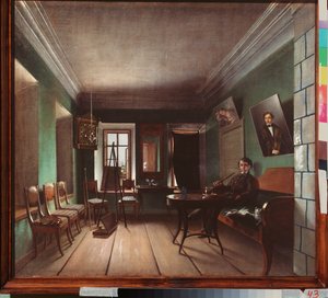 Wnętrze domu Bykowa - Obraz Grigorija Wasiljewicza Jurowa (?-po 1896), olej na płótnie, ok. 1850, sztuka rosyjska autorstwa Grigory Vasilievich Yurov