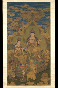 Dwie wersje bodhisattwy Guanyin, ok. 1750 (tusz i kolor na jedwabiu) autorstwa Guanpeng (after) Ding